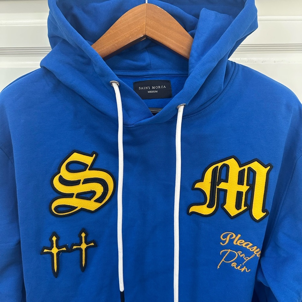 NWT Saint Morta Men's Size M Royal Blue Graveyard Skull Hoodie Pullover Sweater